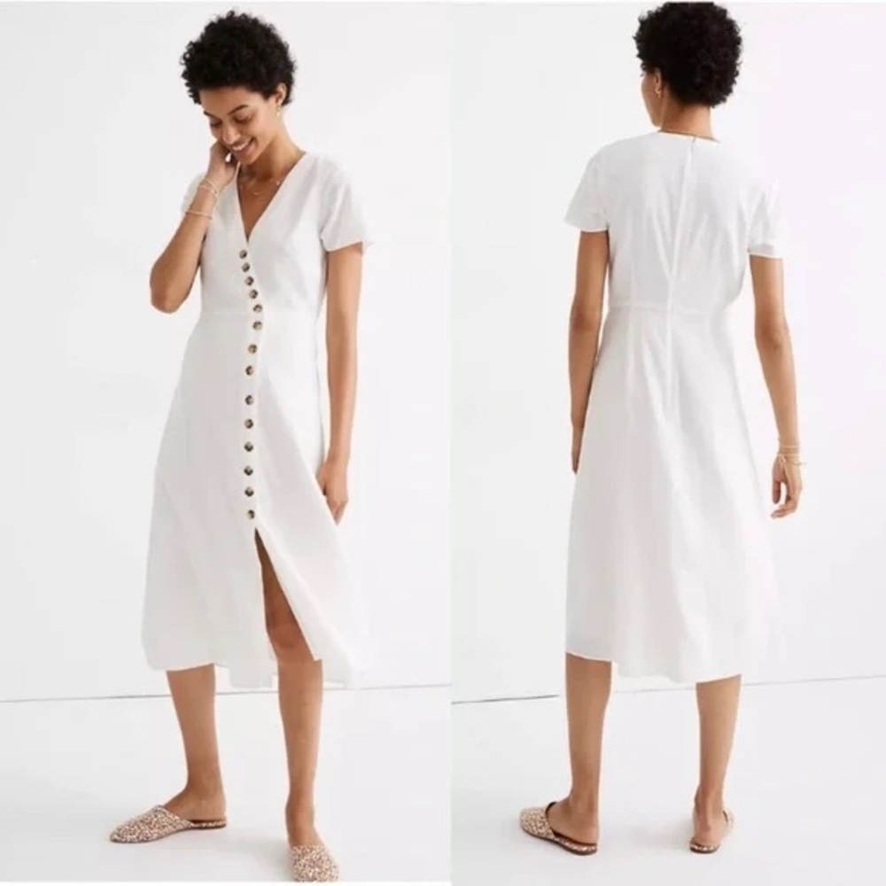 Madewell Asymmetric Button Front Linen Midi Dress Ivory NWT